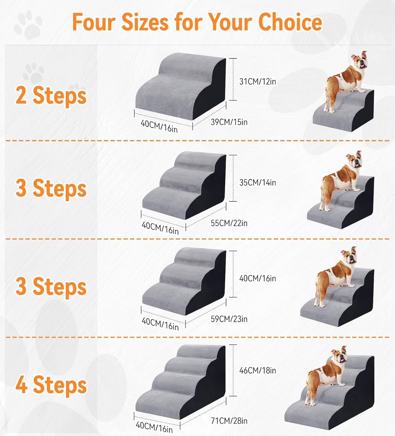 3 Step Dog Stairs Foam Pet Ramp Non Slip Grey 55x40x35cm