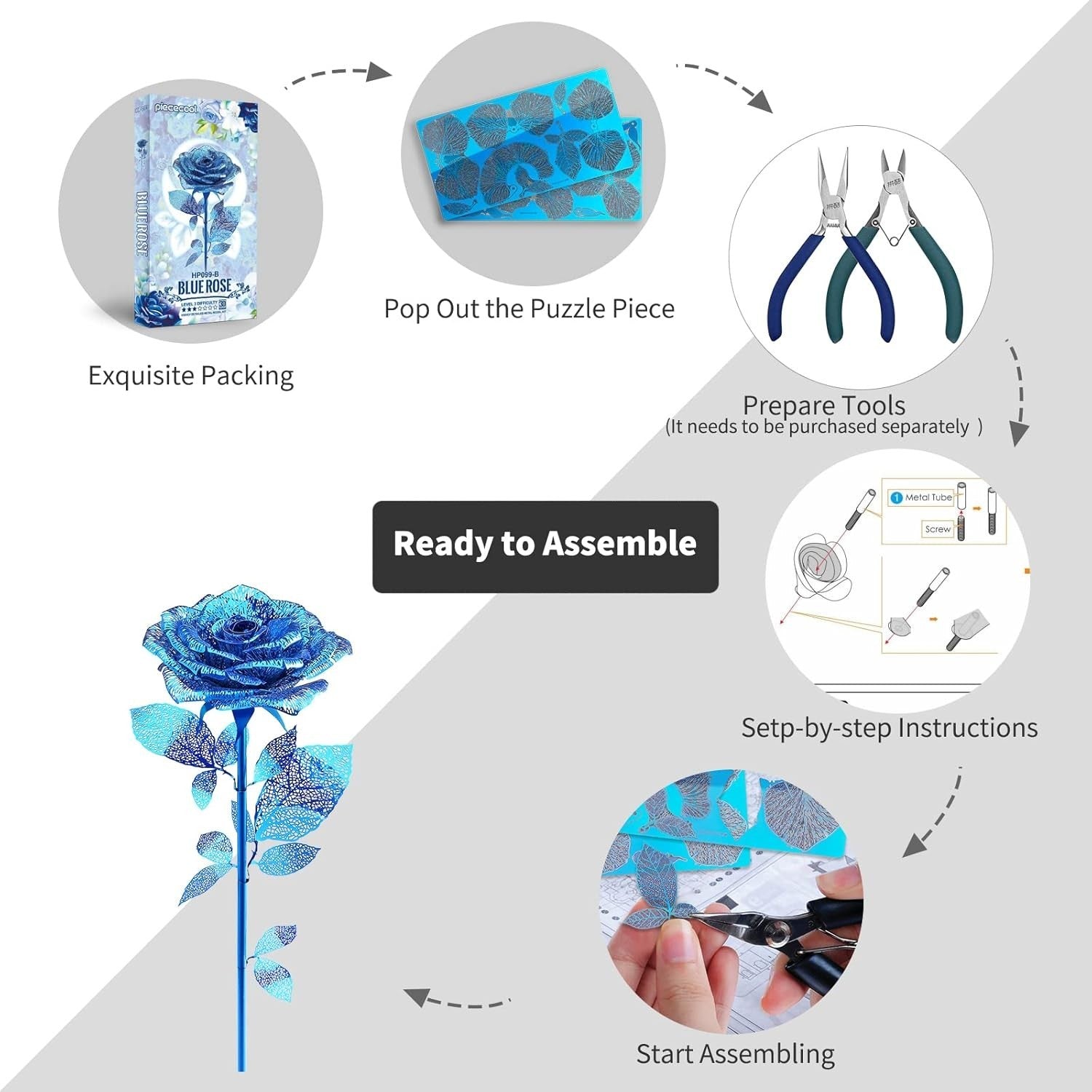 3D Metal Rose Puzzle for Adults & Teens, Stainless Steel DIY Craft Kit, Unique G