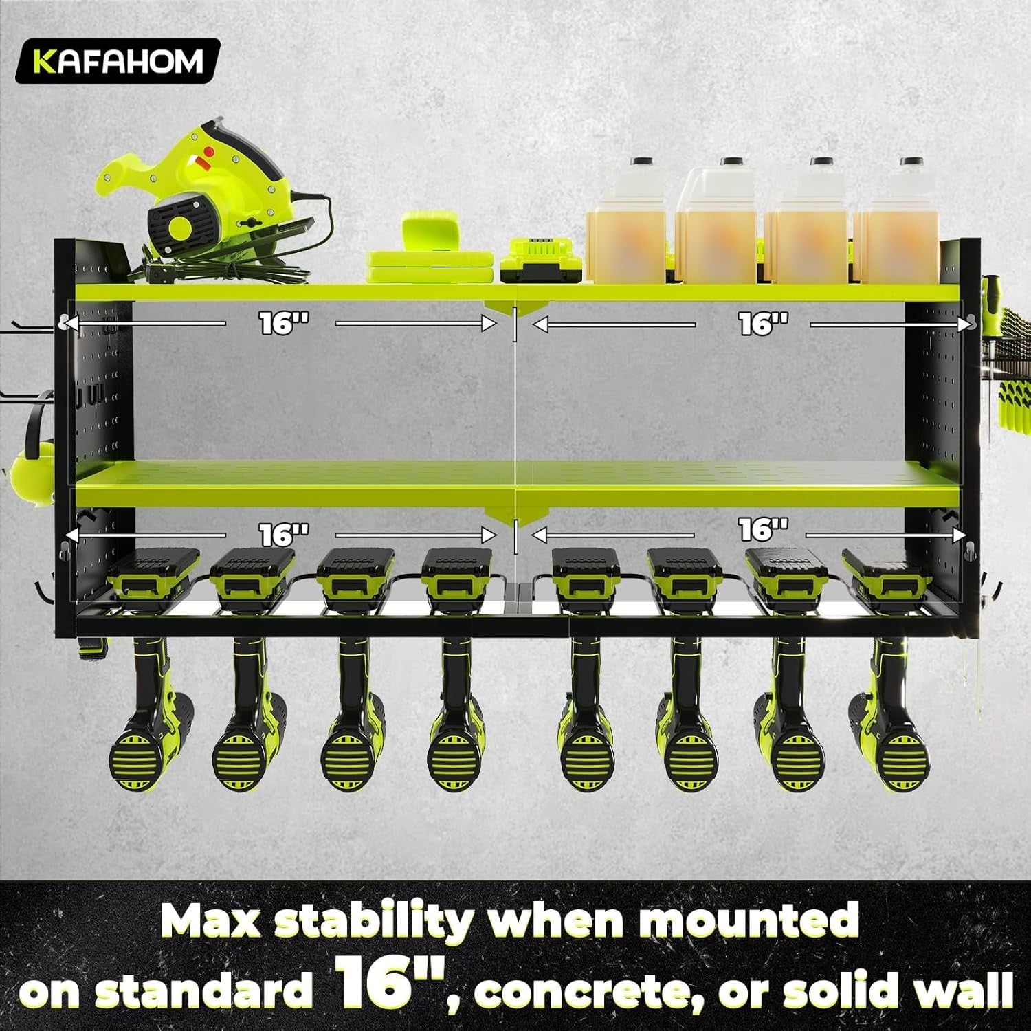 Green Adjustable Wall-Mount Power Tool Organizer 8 Drill Holder Rack