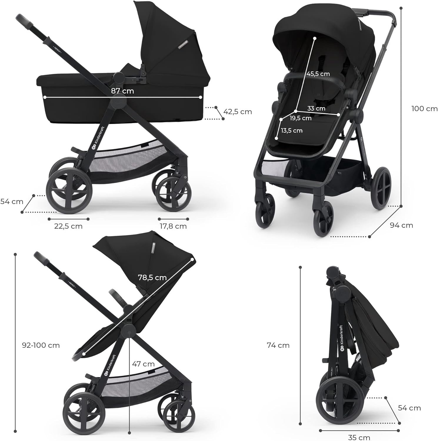 4 in 1 Baby Travel System 22kg, ISOFIX Car Seat, Foldable Pram