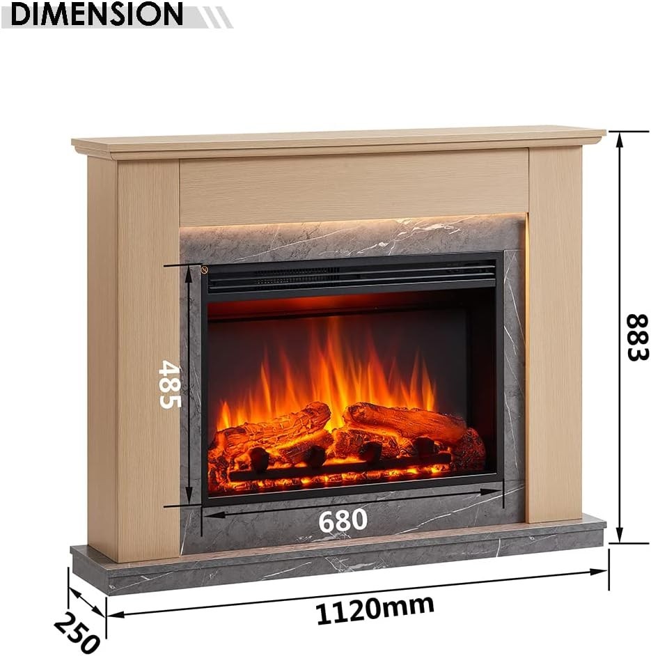 Electric Fireplace Suite 44" Oak LED Flame Heater Freestanding Mantel