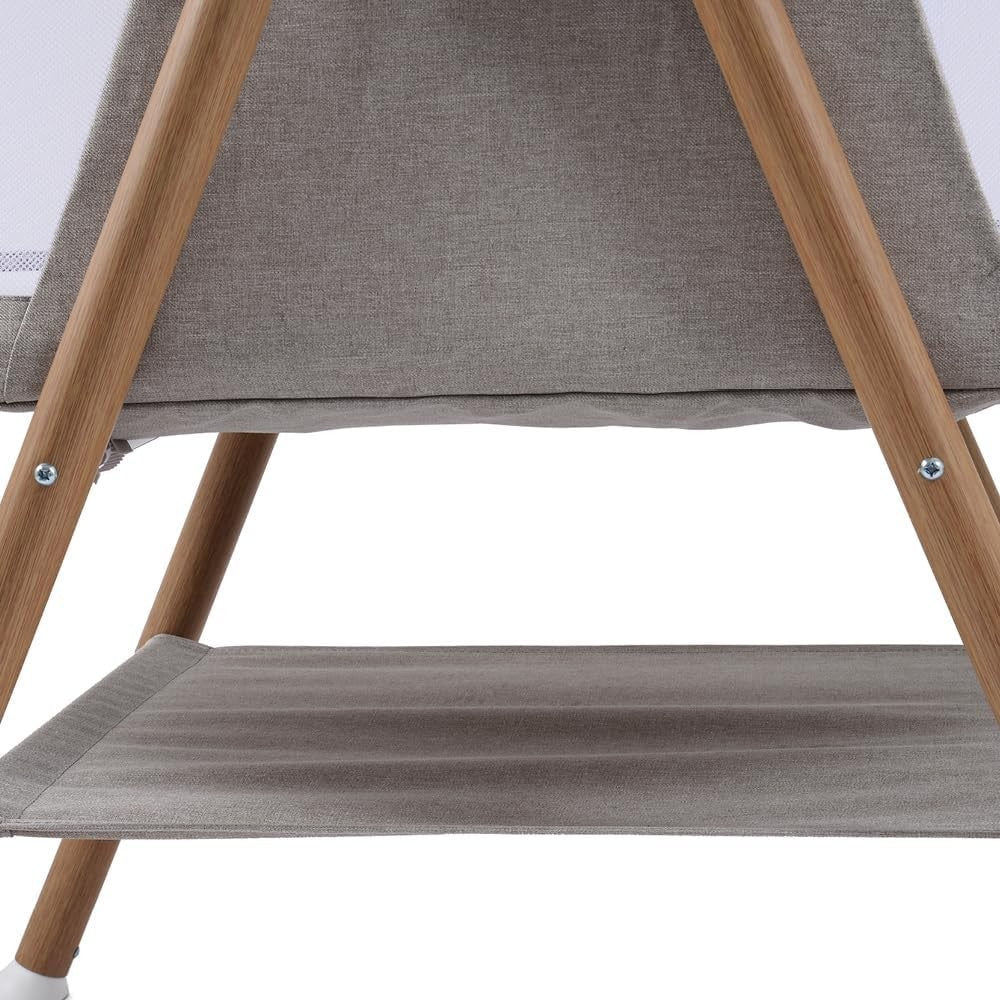 Portable Baby Crib Cot with Mesh Sides Lightweight Foldable Bed Wood Stone Grey