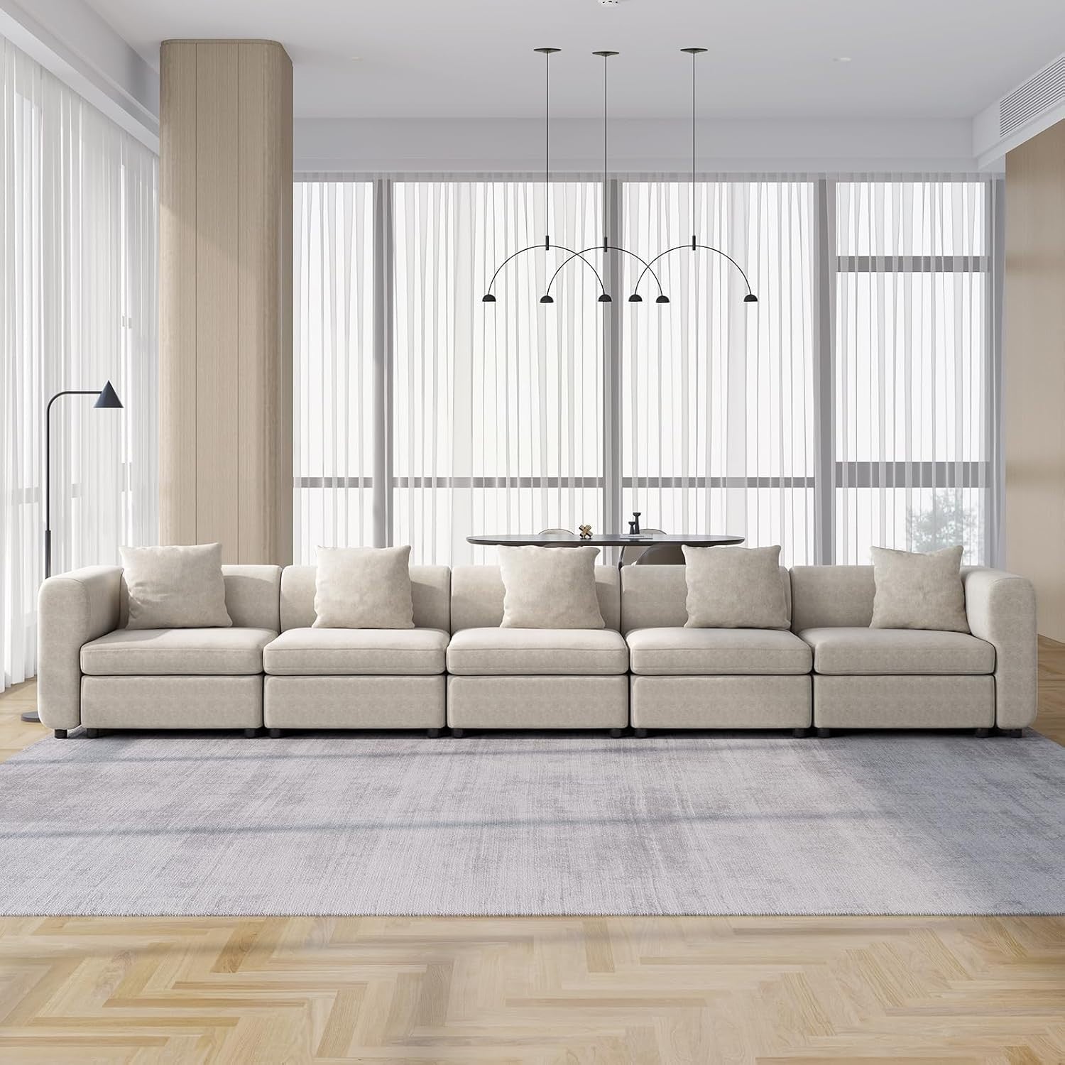 Oversized 5 Seater L-Shape Sectional Sofa Velvet Couch with Sleeper Ottoman