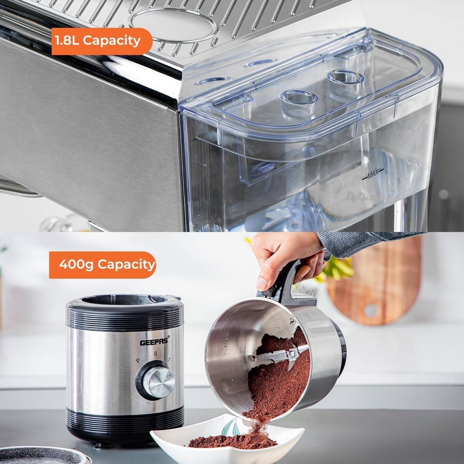 1140W Espresso Machine & 450W Grinder Set | 15-Bar Pressure | Milk Frother