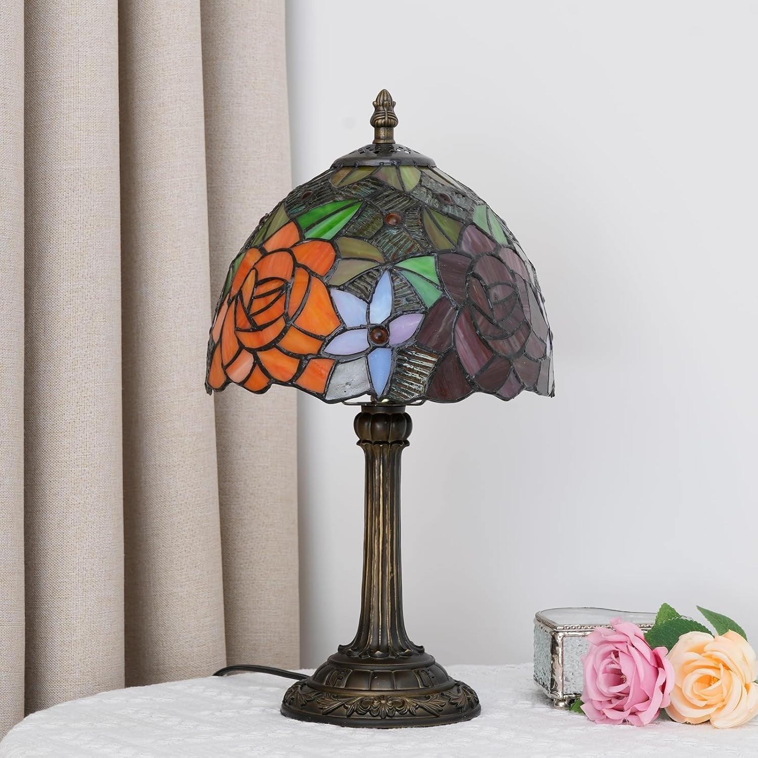 Tiffany Stained Glass Table Lamp 20x20x36cm Warm Ambient Light