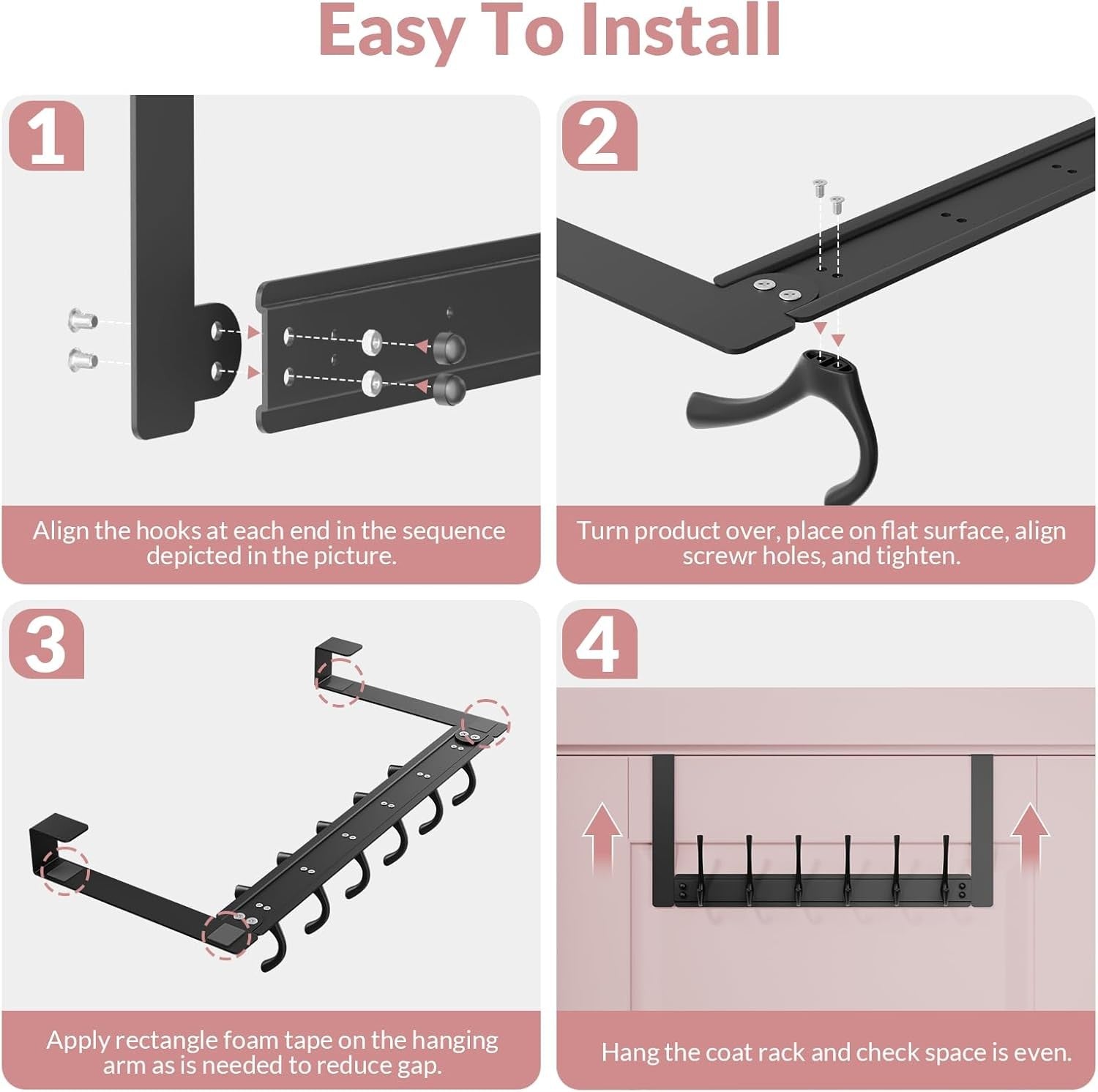 2 Pack Over Door Hook Rack 6 Hooks Heavy Duty Towel Coat Hanger Black