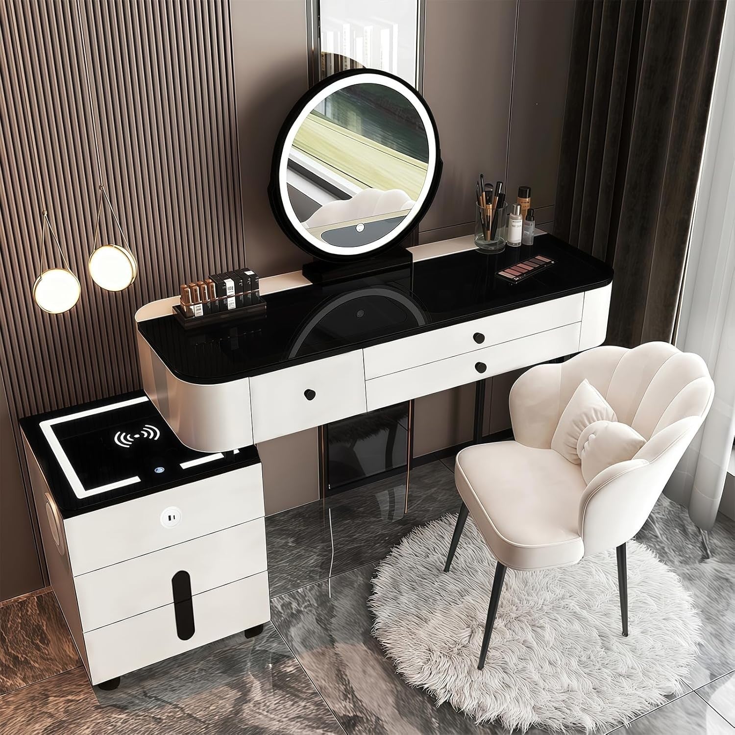 Smart Makeup Vanity Dressing Table Desk w/ 3-Color LED Mirror & Wireless Charge