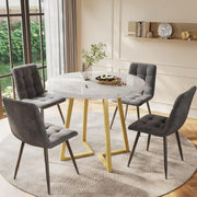 Round Marble Dining Table Set with 4 Velvet Chairs – Modern Kitchen Table