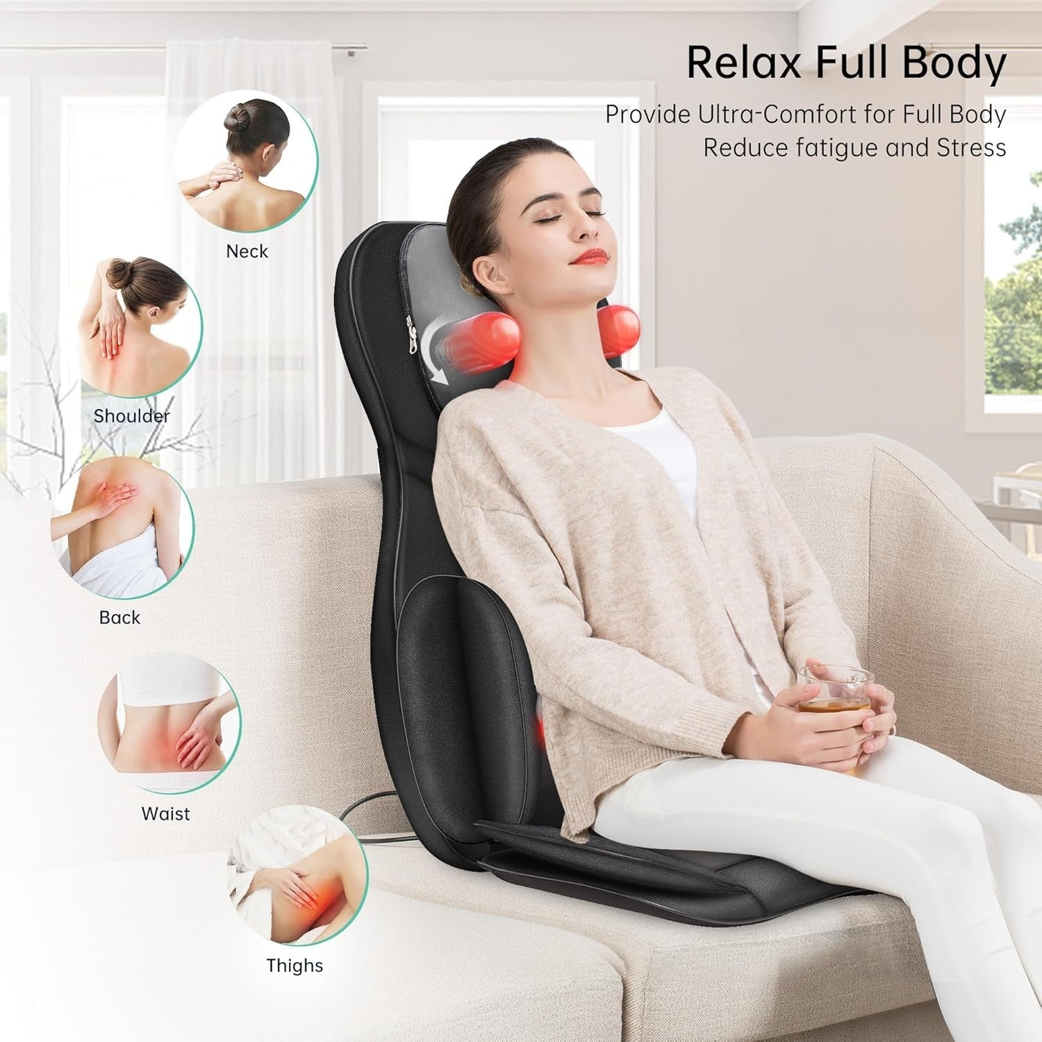 Full Body Shiatsu Massage Chair Pad with Heat 3D Kneading Neck Back Seat Cushion