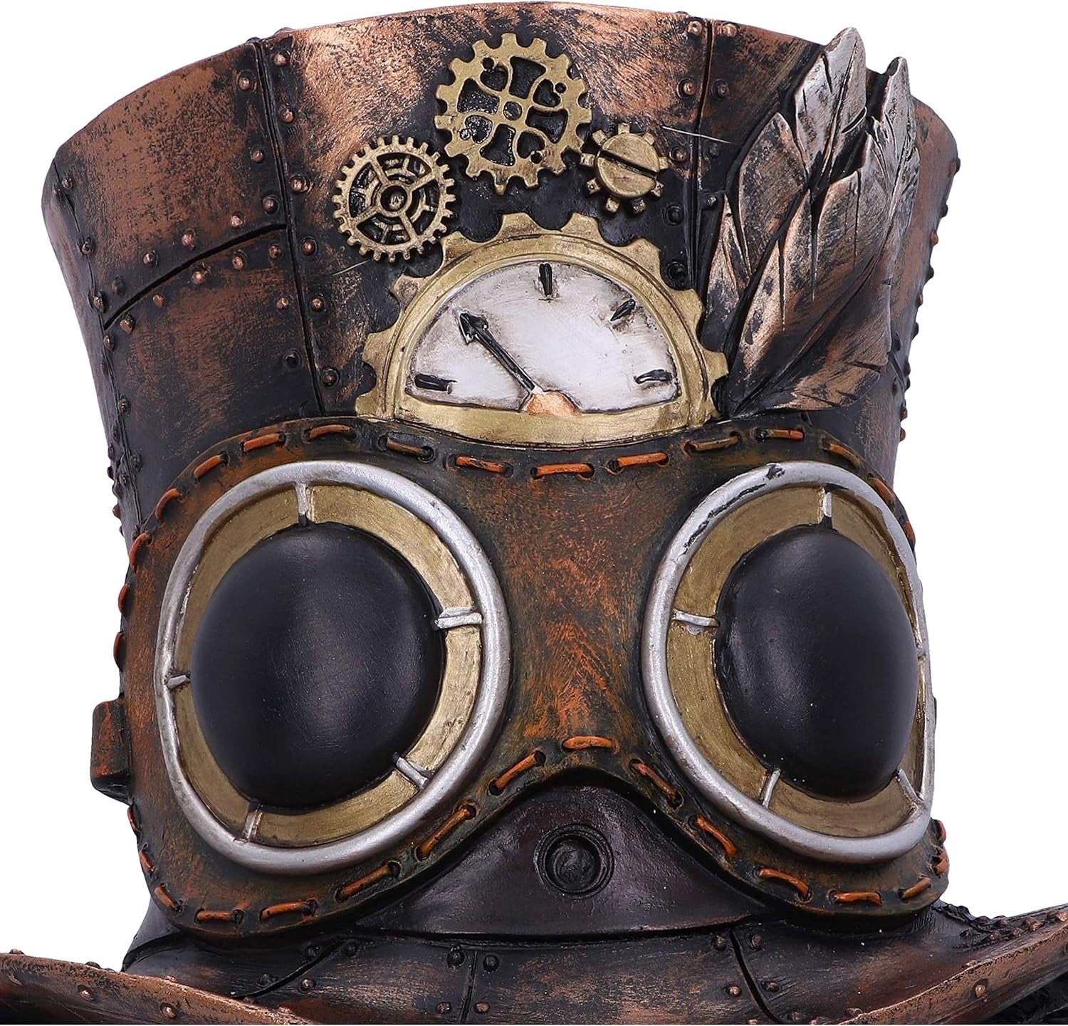 Steampunk Black Cat Head Figurine 28.8cm Gothic Resin Clockwork Decor Statue