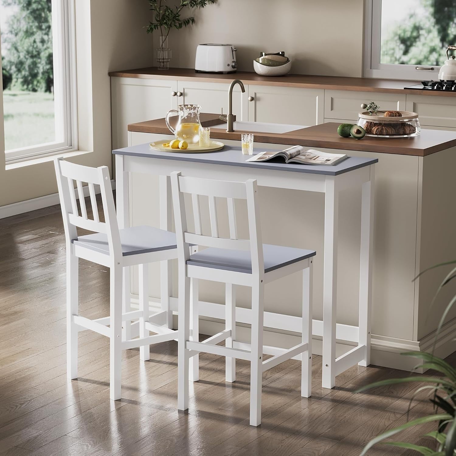 Solid Pine Wood Bar Table & 2 Stools Set | Compact Kitchen & Dining Furniture