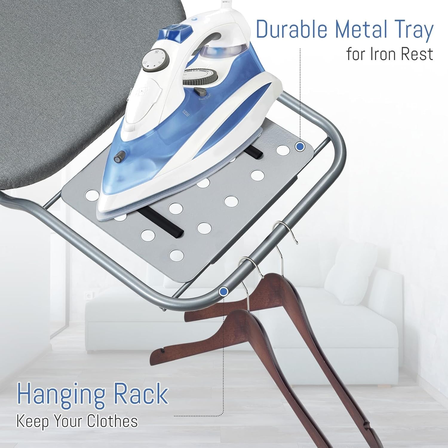 Full Size Ironing Board Adjustable Height Heavy Duty Heat Resistant 137cm