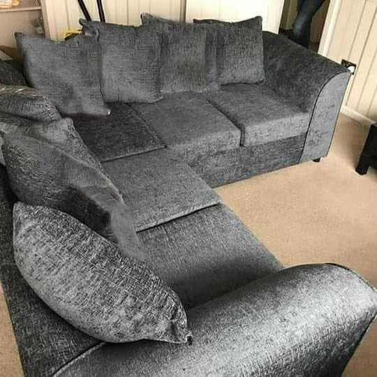 2C2 Grey Chenille Corner Sofa – Large 5 Seater L-Shape Settee with Scatter Cushi