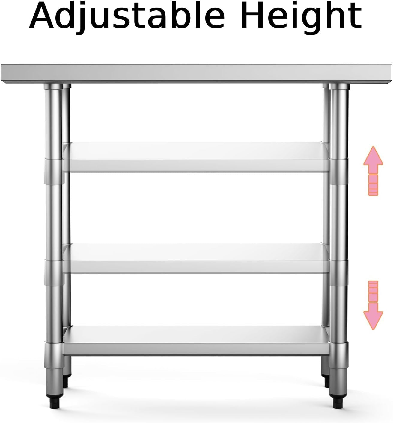 Stainless Steel Catering Table 91x61x89cm Heavy Duty Prep Bench Adjustable Shelf