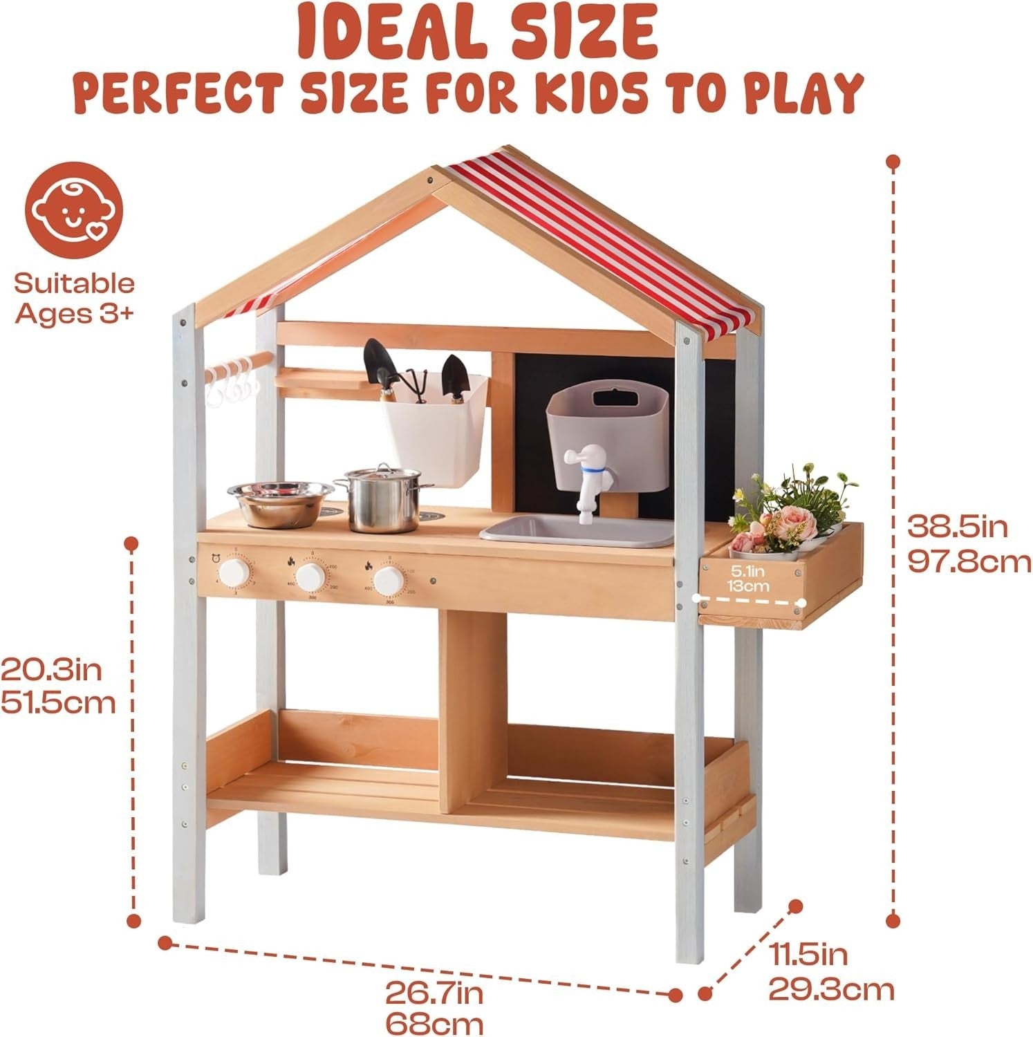 Outdoor Wooden Mud Kitchen Kids Garden Playset Sink Plant Box Toy