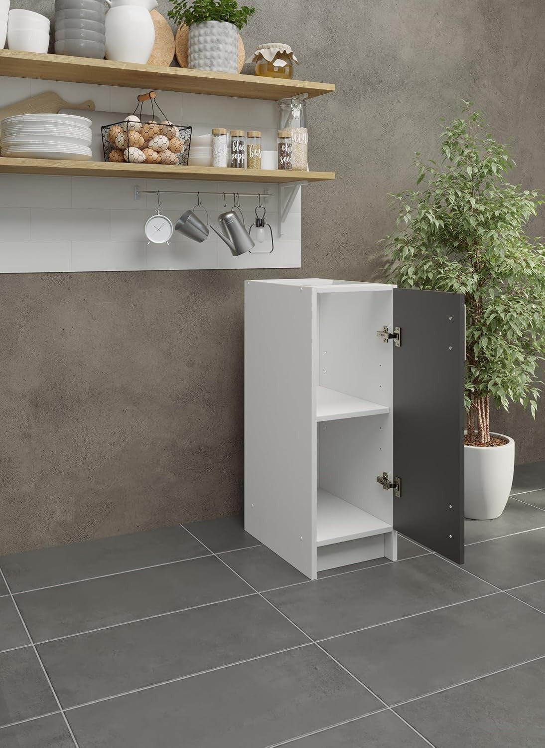 Modern 300mm Kitchen Base Cabinet Dark Grey Matt Storage Cupboard Unit
