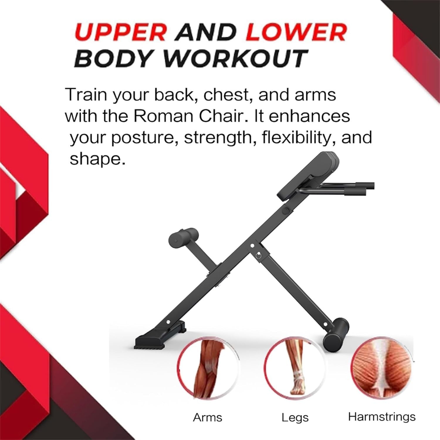 45° Hyperextension Roman Chair Foldable Sit-Up Bench for Glutes & Abs
