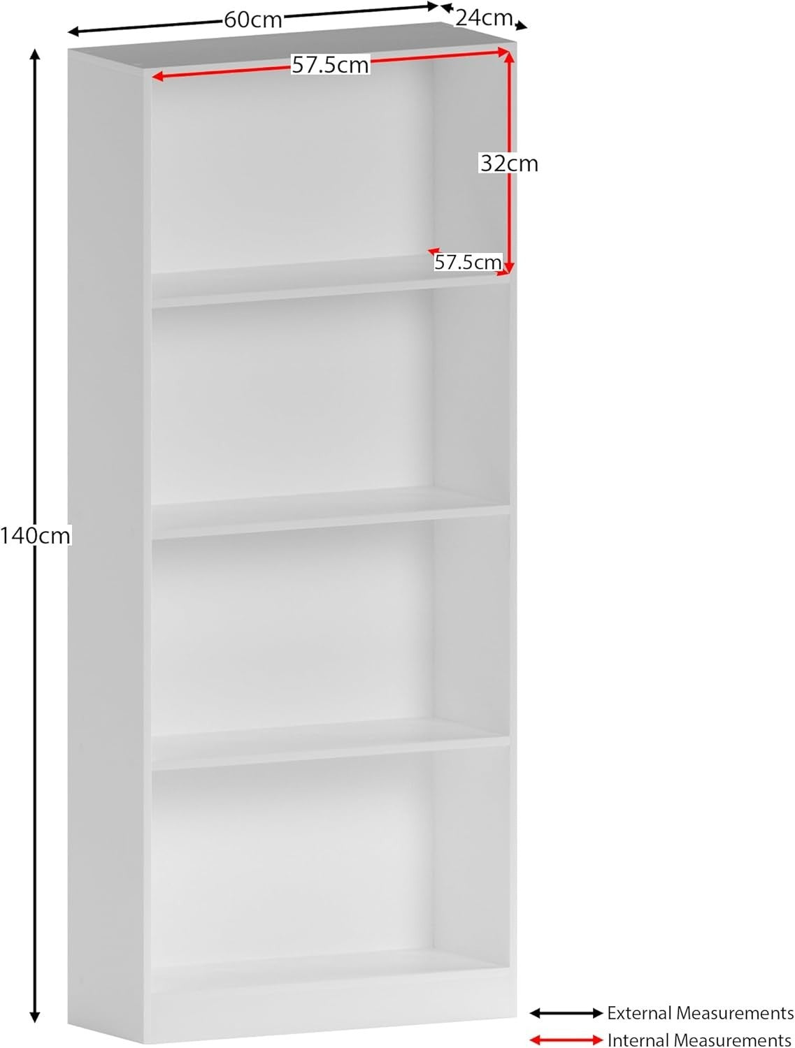 4 Tier White Wooden Bookcase Modern Storage Display Shelf for Living Room