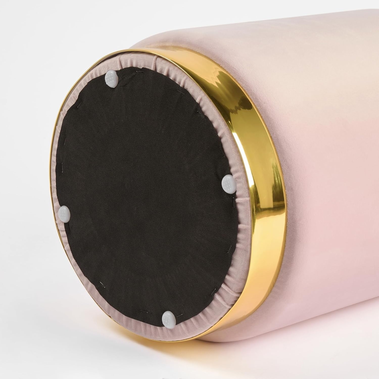 Blush Matte Velvet Ottoman Stool with Gold Metal Base – Luxury Vanity Seat
