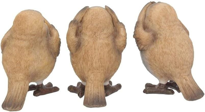 Three Wise Robin Figurines Resin 8cm Cute Bird Ornament Set Home Decor Gift