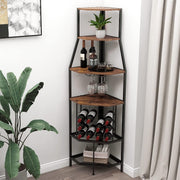 Corner Wine Rack Bar Cabinet with Glass Holder & 5-Tier Display Shelves – Brown
