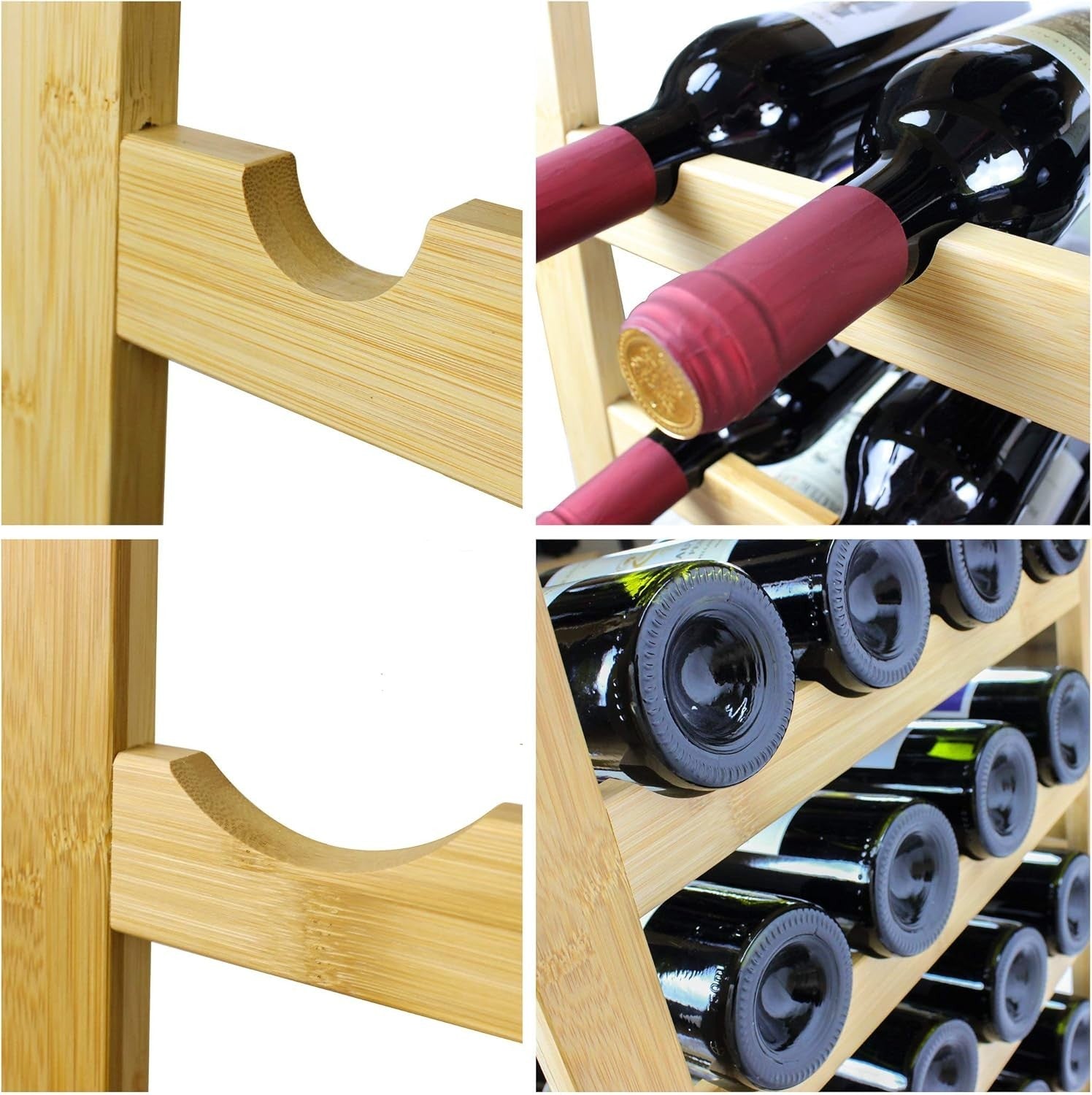 28 Bottle Bamboo Wine Rack Freestanding 7 Tier Storage Shelf with Table Top