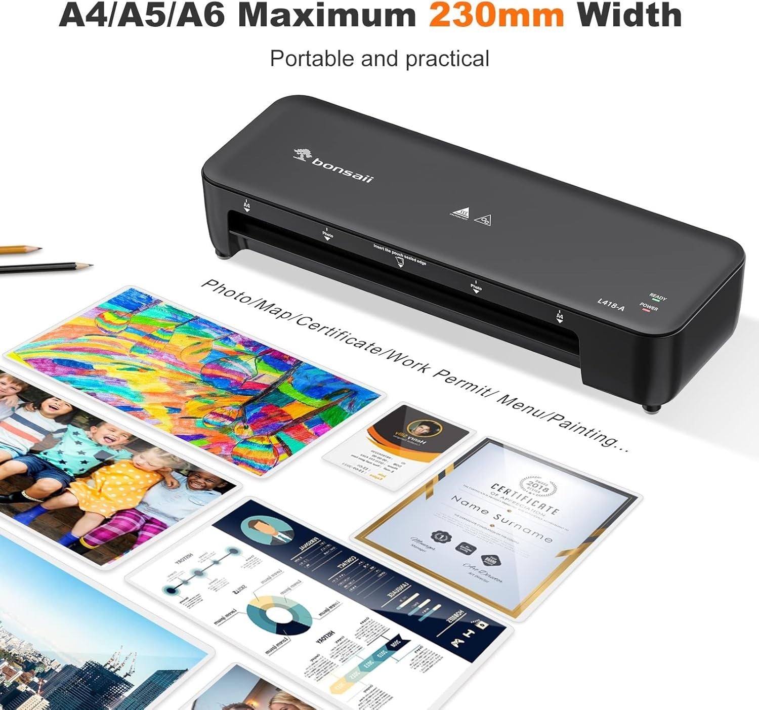 A4 Laminator Machine Fast Warm Up High Speed Jam Release 230mm