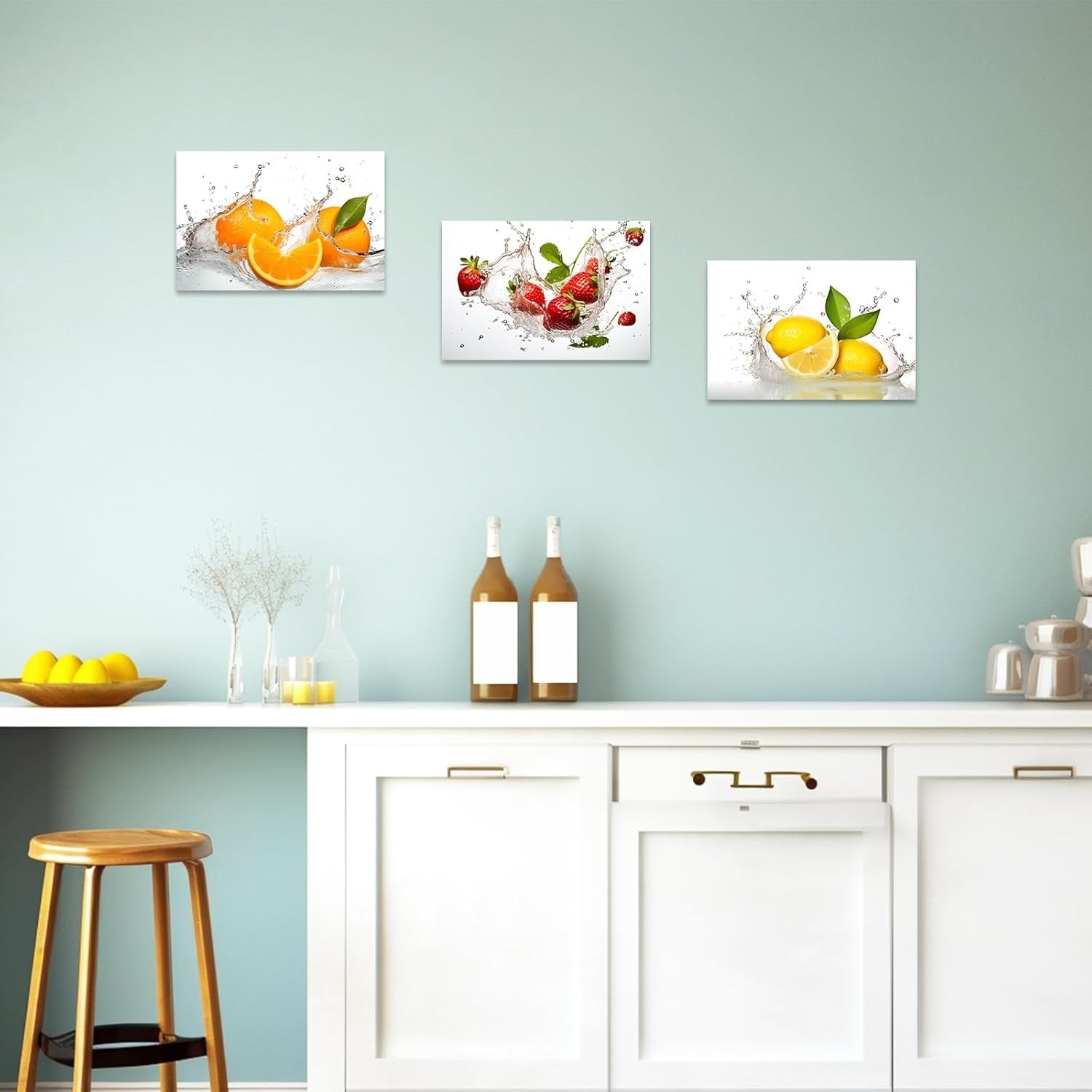 3-Piece Fruit Canvas Wall Art 28x35cm Fresh Orange Lemon Strawberry