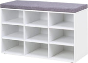 Shoe Bench with Cushion Storage Seat, 9 Compartment Hallway Unit, White