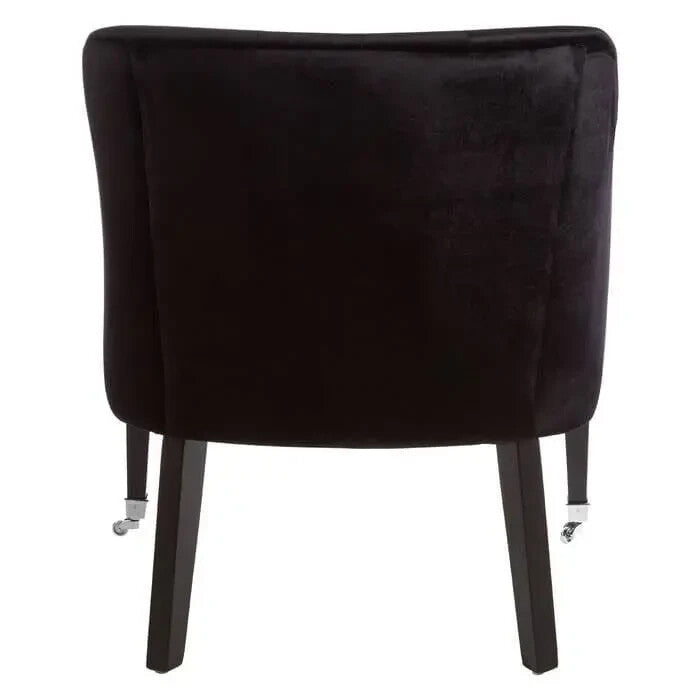 Black Velvet Accent Chair – Tufted Back Armchair with Wood Legs 200kg