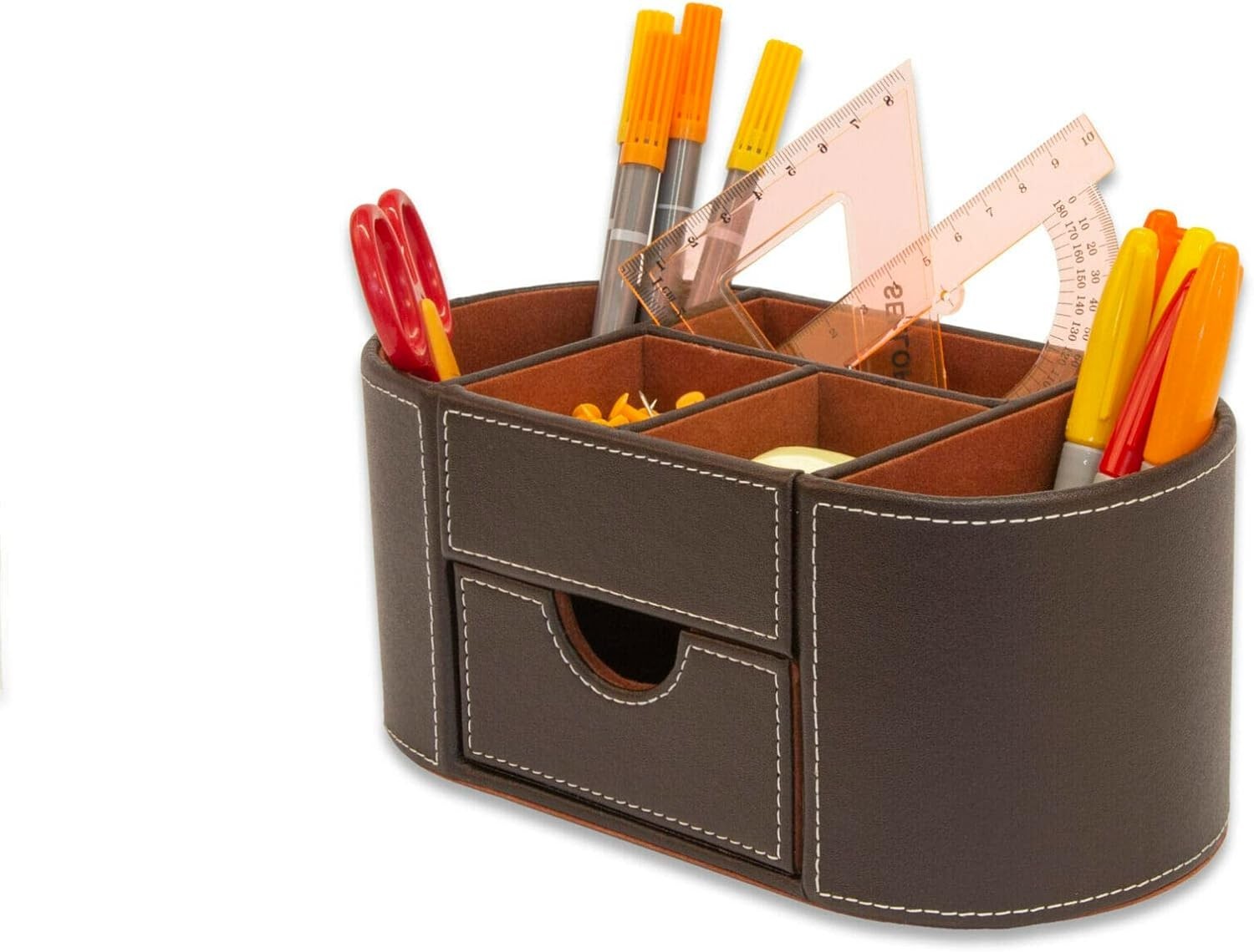 Faux Leather Desk Organiser 6 Compartments Drawer Office Tidy 3-Pack