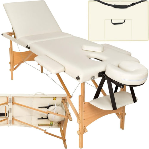 Portable 3 Zone Massage Table Foldable Therapy Beauty Bed 61cm Adjustable Beige