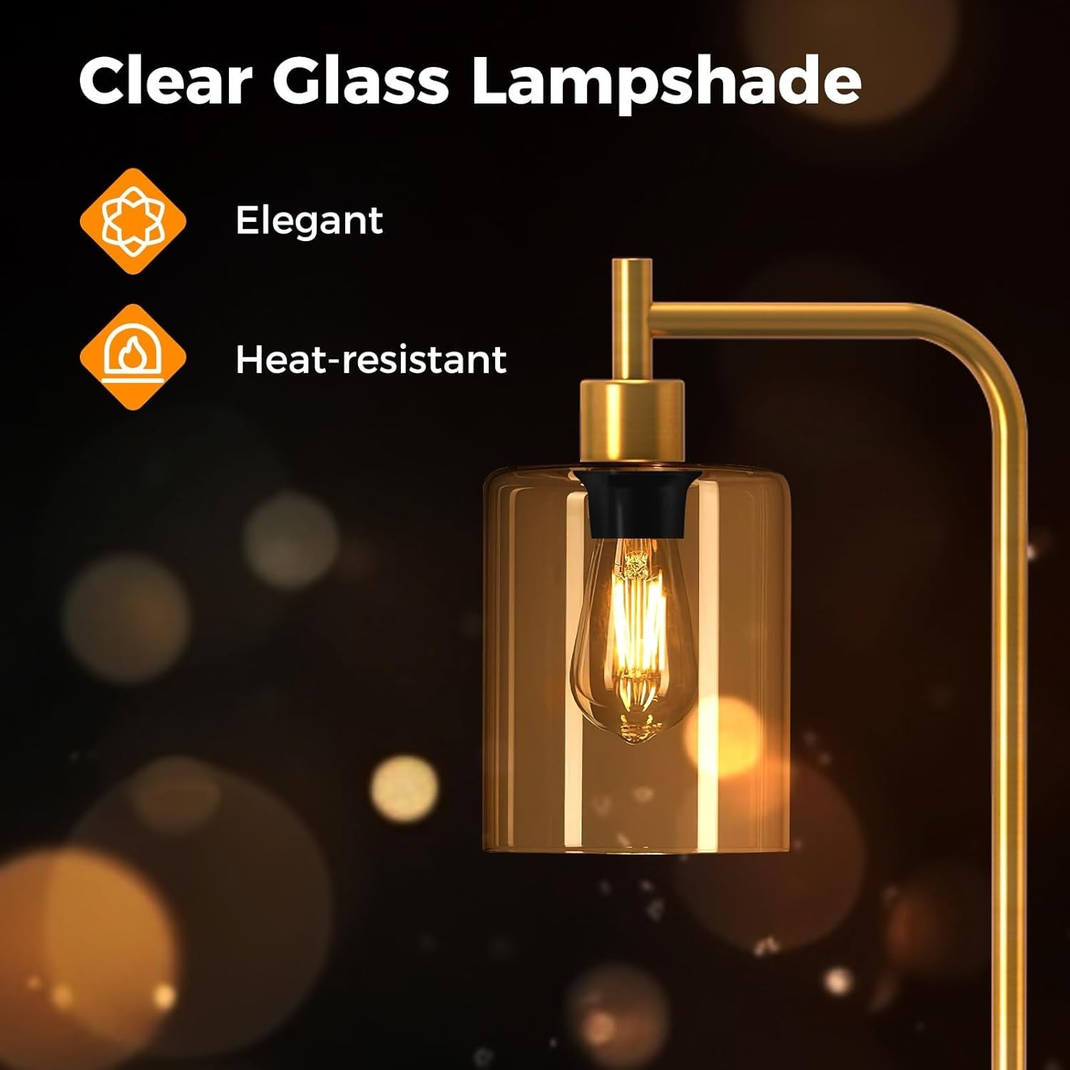 Gold Floor Lamp Hanging Glass Shade E27 Modern Standing Reading Light