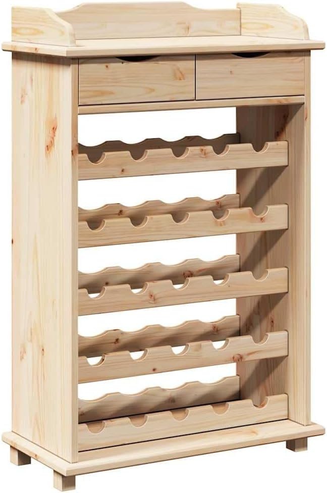 Solid Pine Wood Wine Rack Cabinet with Drawers, 20 Bottle Storage