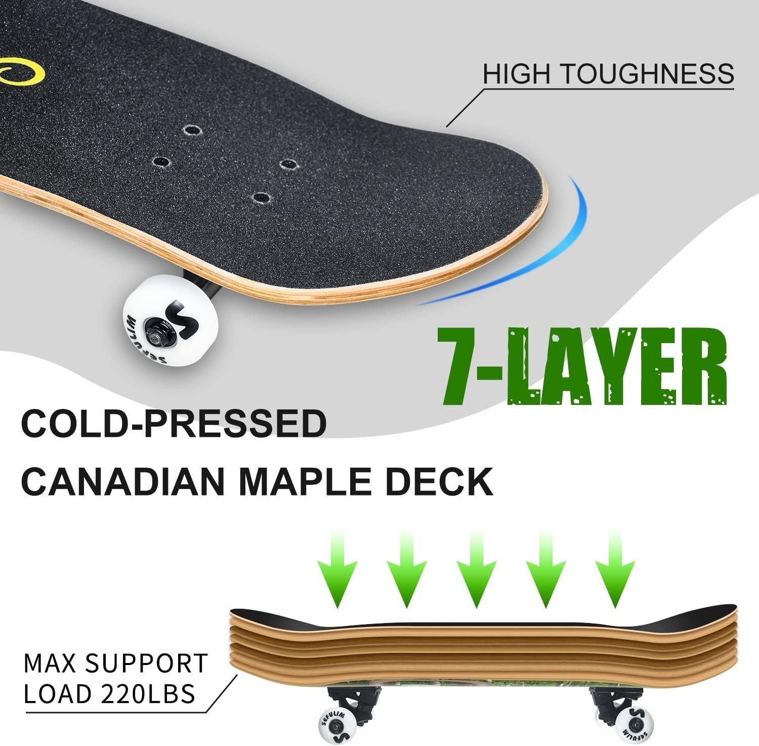 31" Complete Skateboard Maple Double Kick Trick Board Teens Adults Beginner