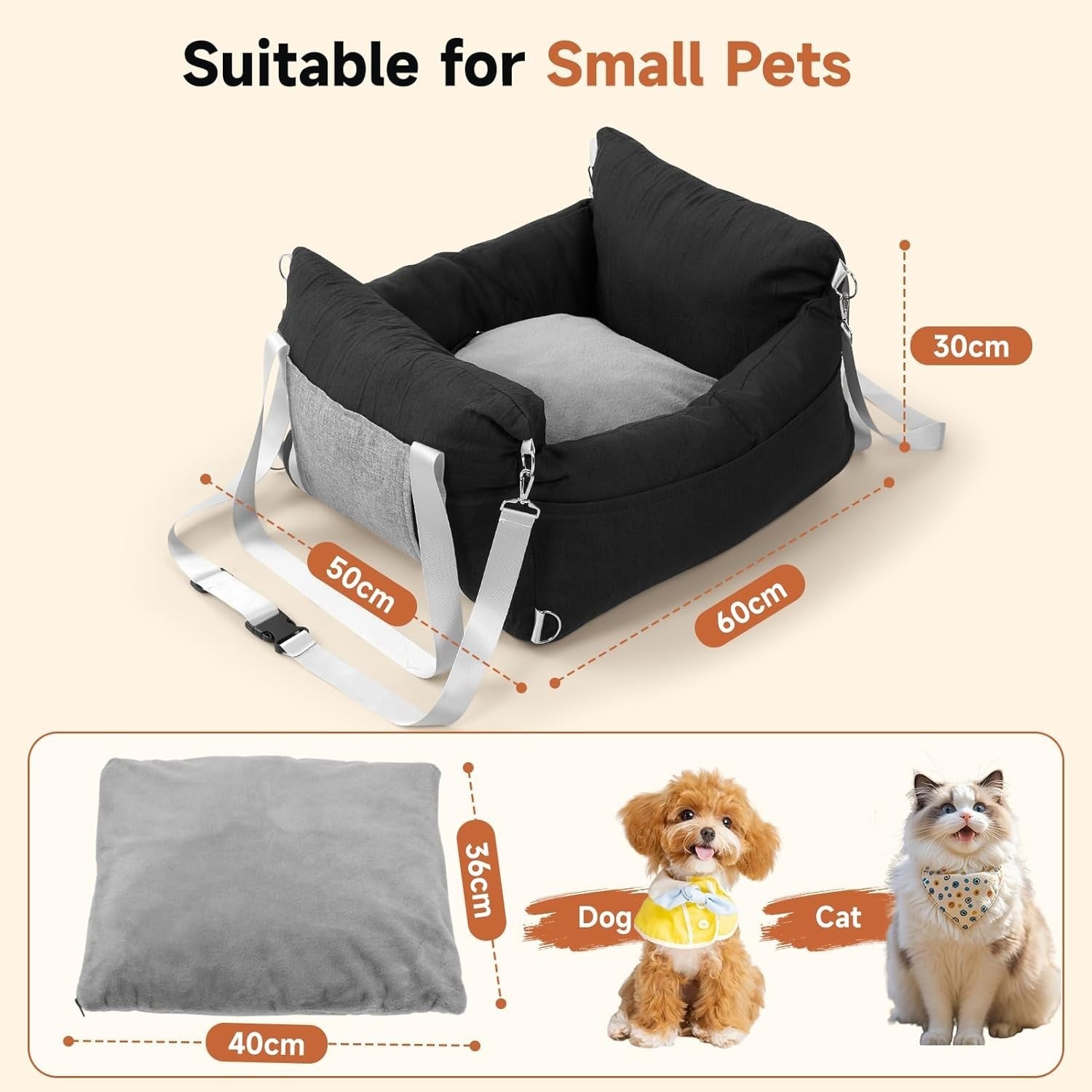 Dog Car Seat Booster Bed Waterproof Travel Carrier Cushion Safety Leash
