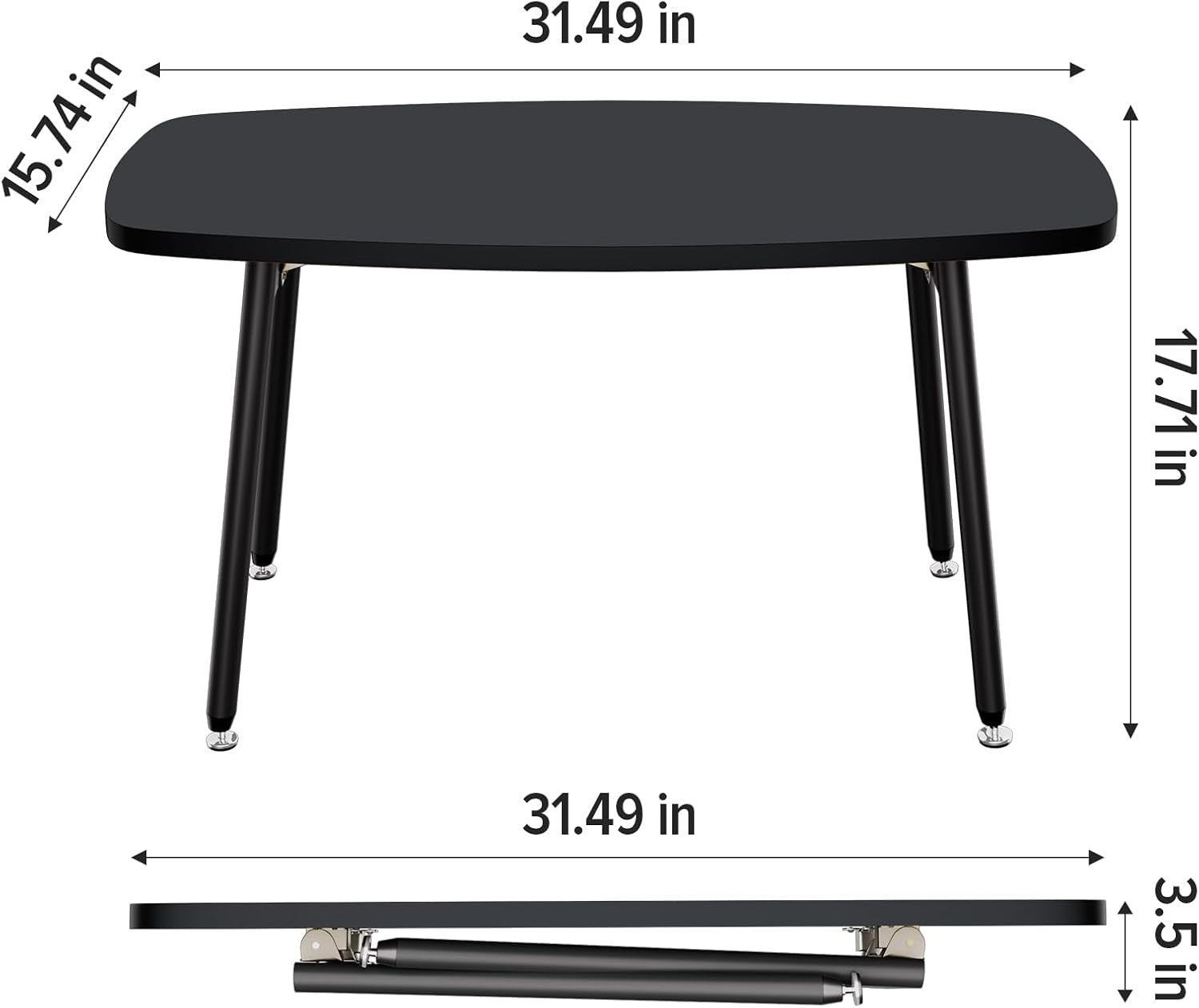 Portable Folding Coffee Table for Small Spaces, Modern Black 80x40cm
