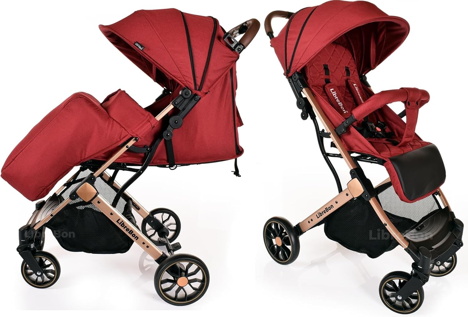 Lightweight Travel Baby Stroller One Hand Fold Compact Buggy Red Gold