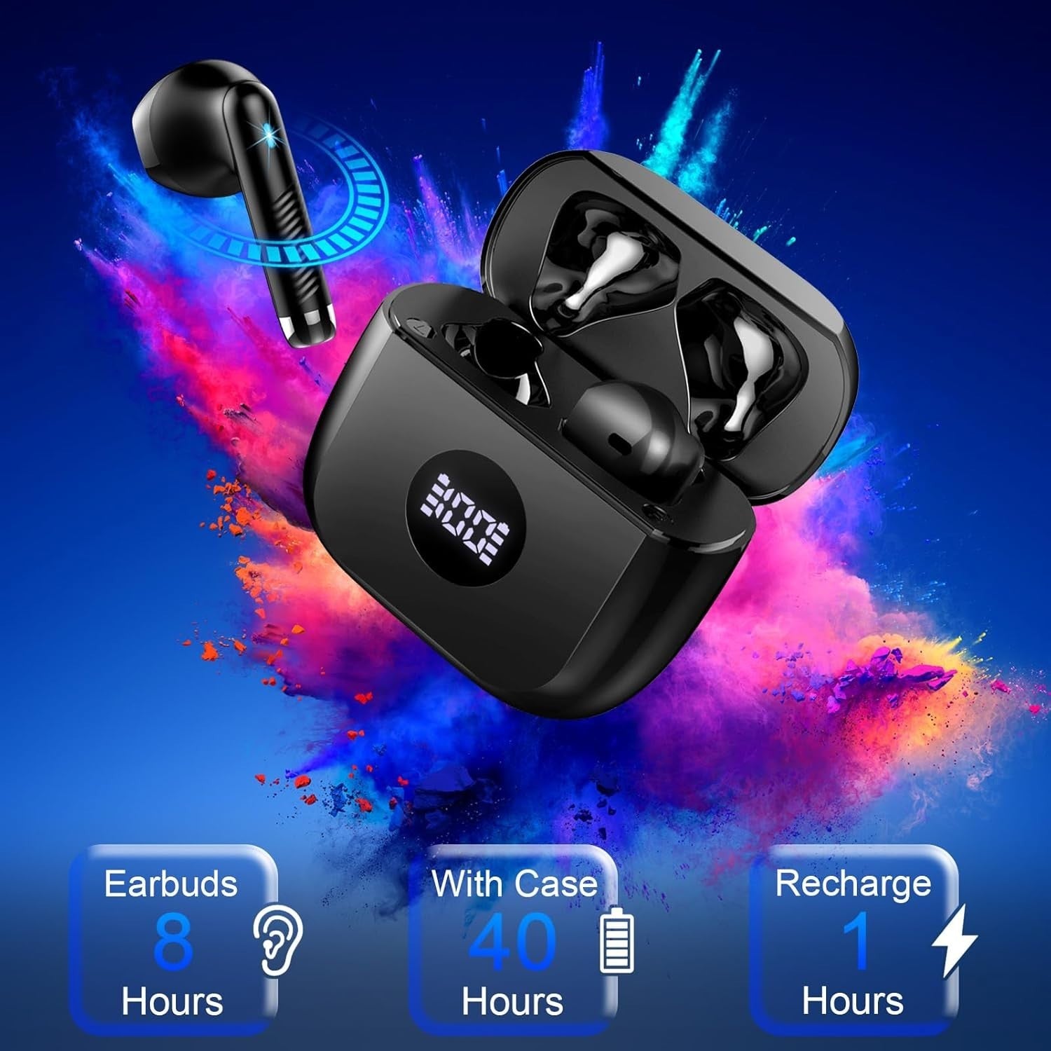 Bluetooth 5.4 Earbuds ENC Mic 40H Playtime Deep Bass IP7 Waterproof