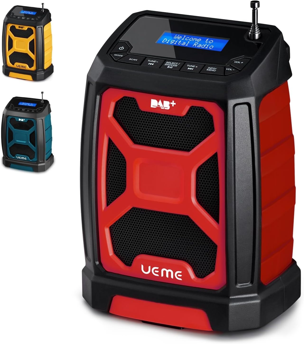 Rugged DAB+ FM Site Radio Bluetooth 6000mAh USB Rechargeable Red