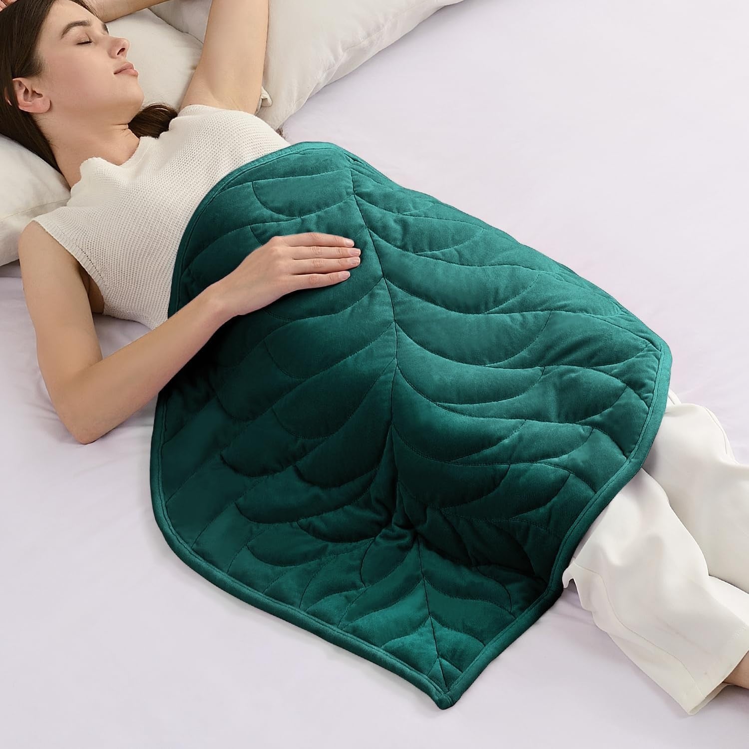 Soft Weighted Lap Blanket 5lbs Green Velvet Stress Relief Travel Leaf