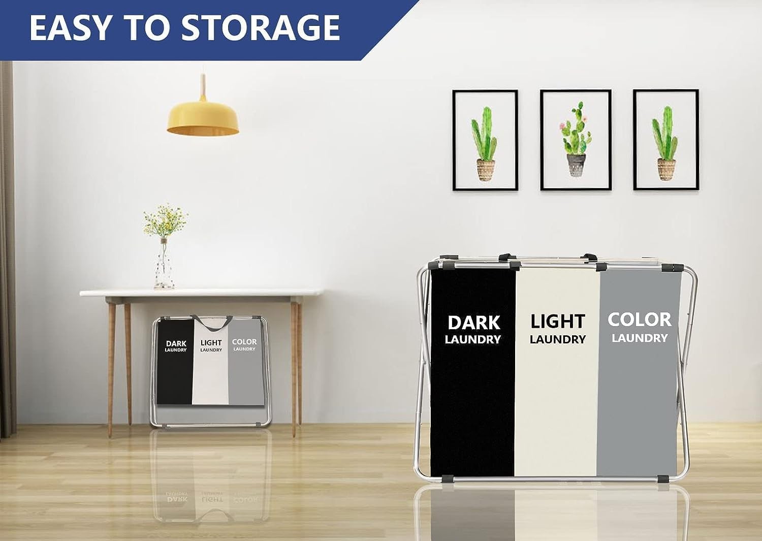 160L 3-Bag Laundry Sorter with Frame Dark Light Colour Clothes Hamper Organiser