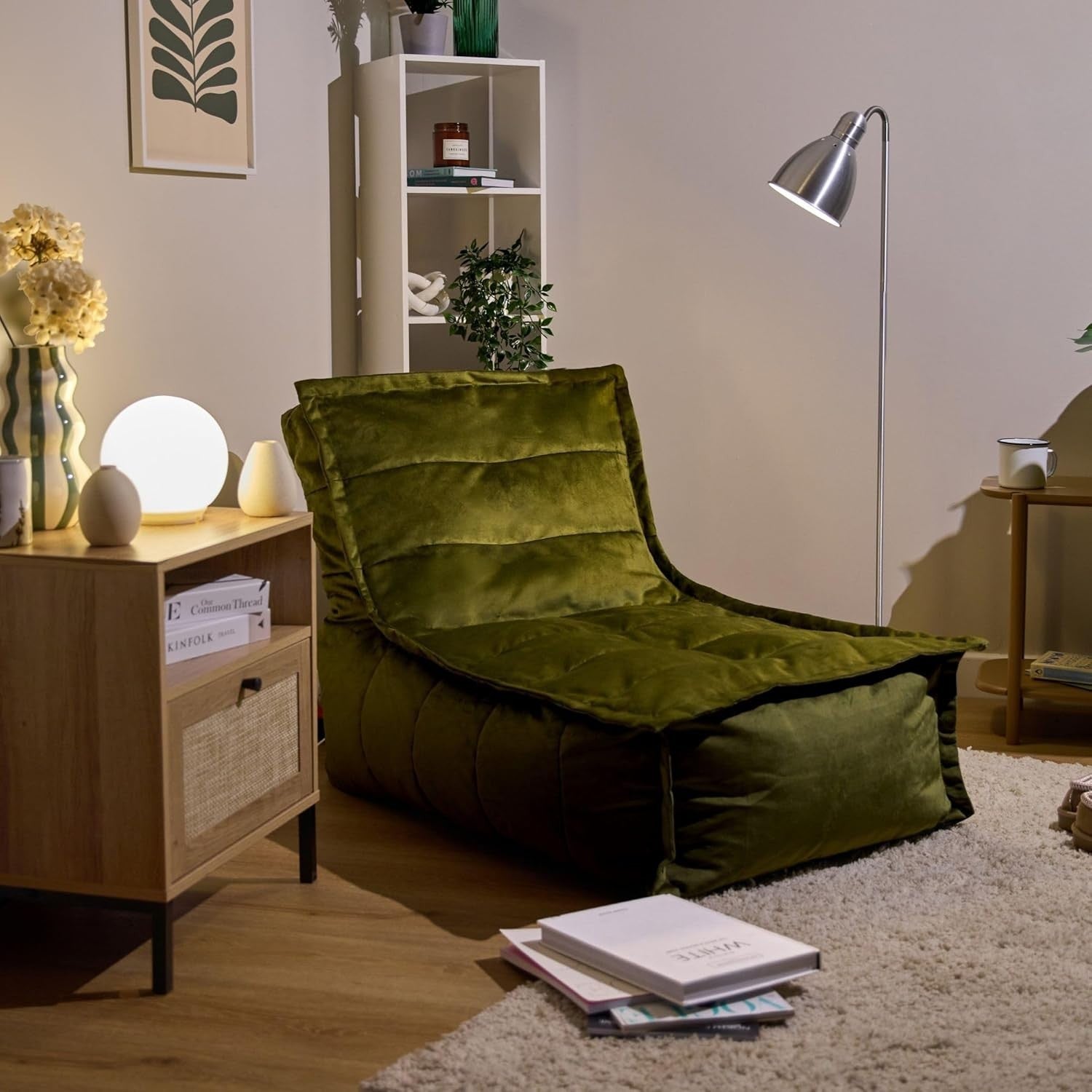 Green Large Velvet Bean Bag Chair Adult Lounge Seat Gaming Sofa