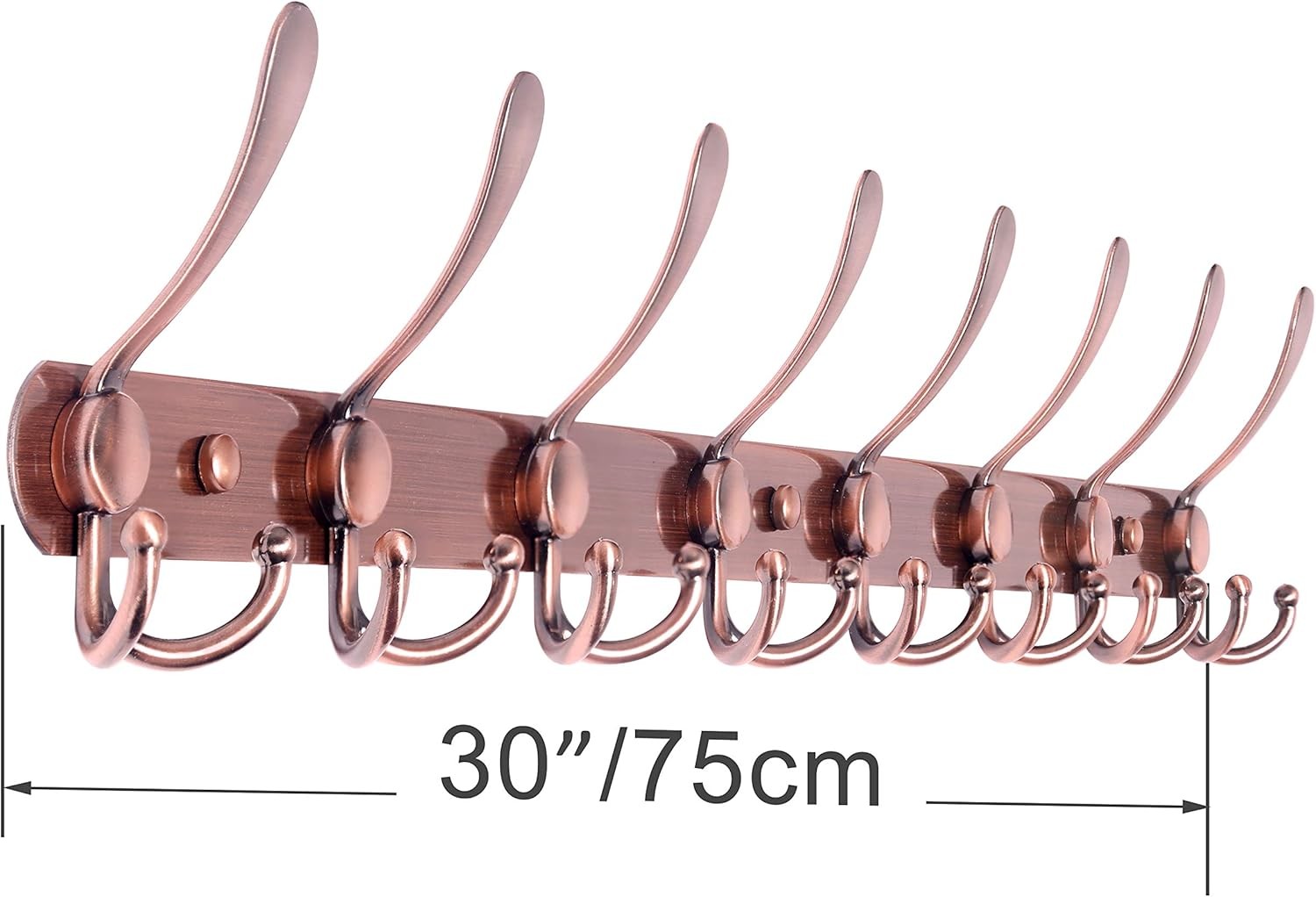 75cm Wall Mounted Coat Rack with 8 Hooks | Antique Copper Hook Rail Hanger