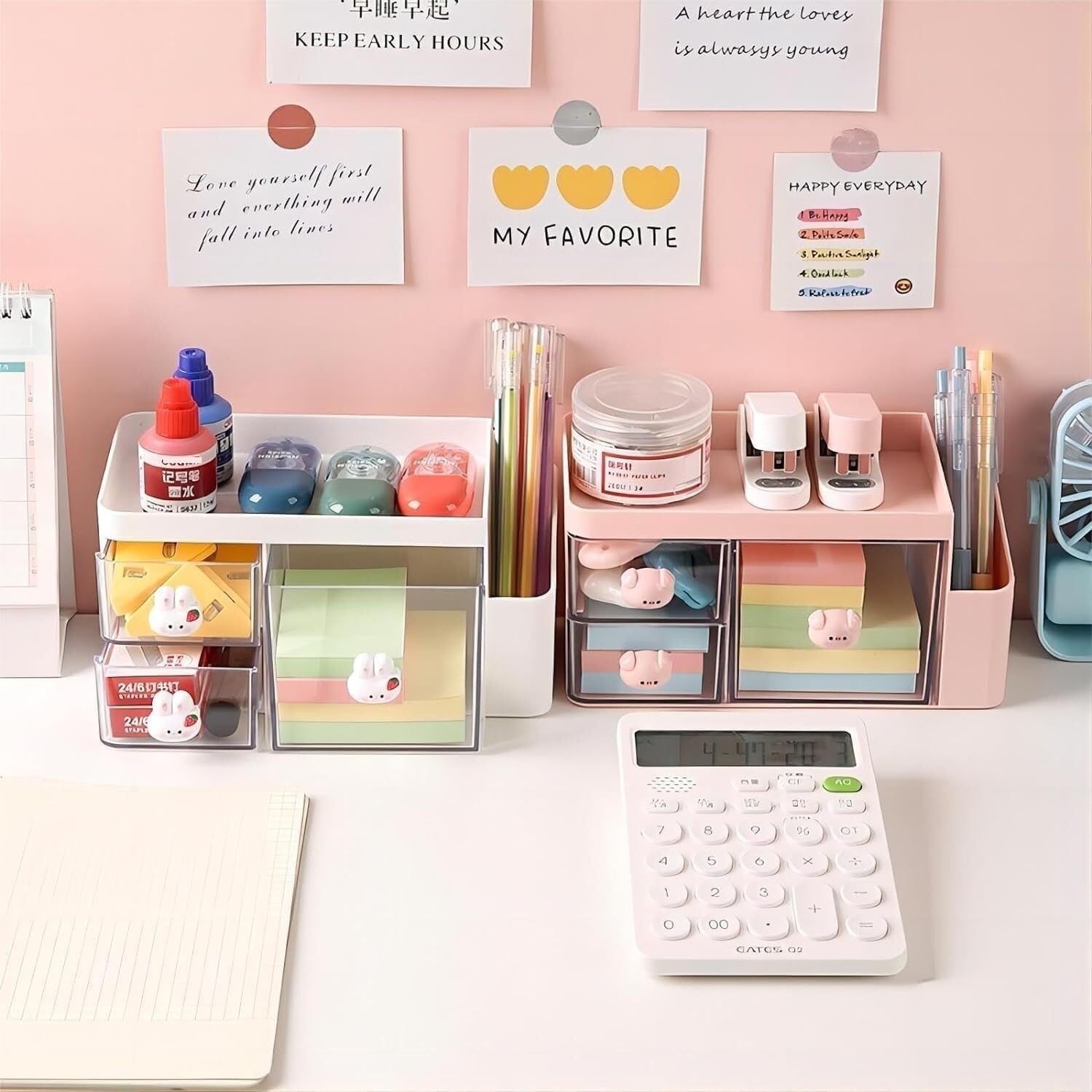 Desk Organizer with 2 Drawers Plastic Desktop Storage for Office