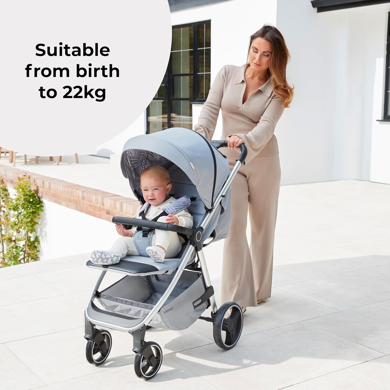 Compact Baby Stroller From Birth to 4 Years 22kg XL Canopy 4 Wheel Suspension