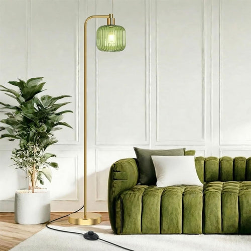 Modern Floor Lamp Tall Standing Light Glass Shade Pedal Switch Living Room