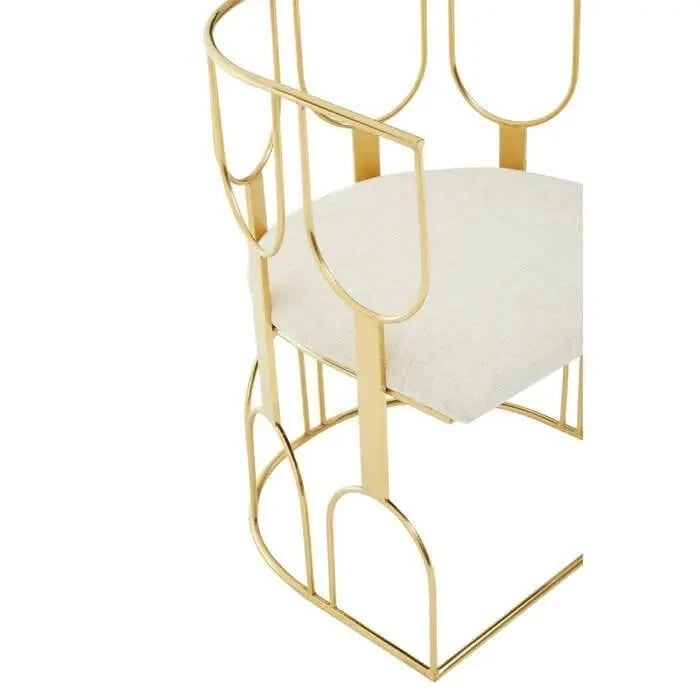 Gold Metal Accent Chair with Natural Fabric Seat Modern Open Frame