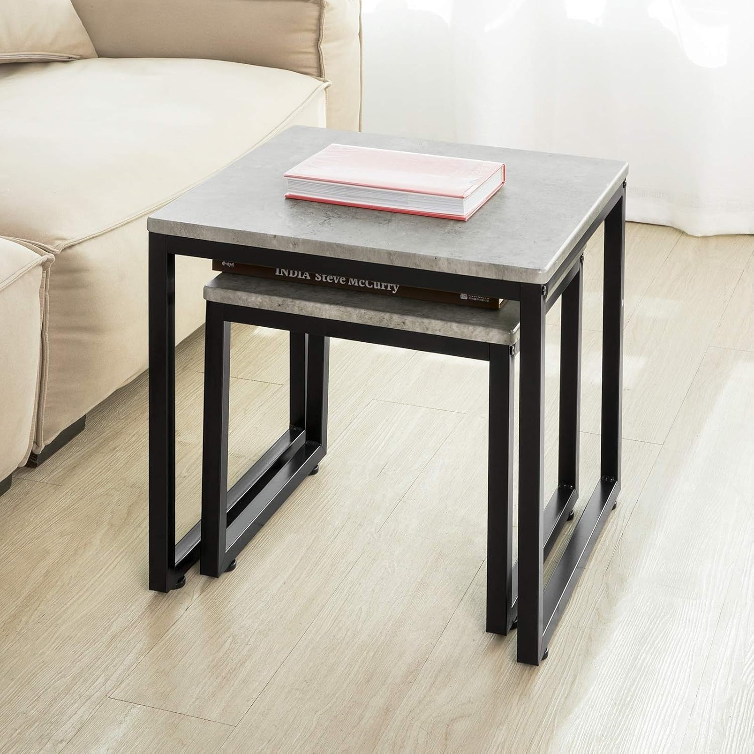 2X Nesting Coffee Table Set Grey/Black End Side Tables Modern Living Room Furnit