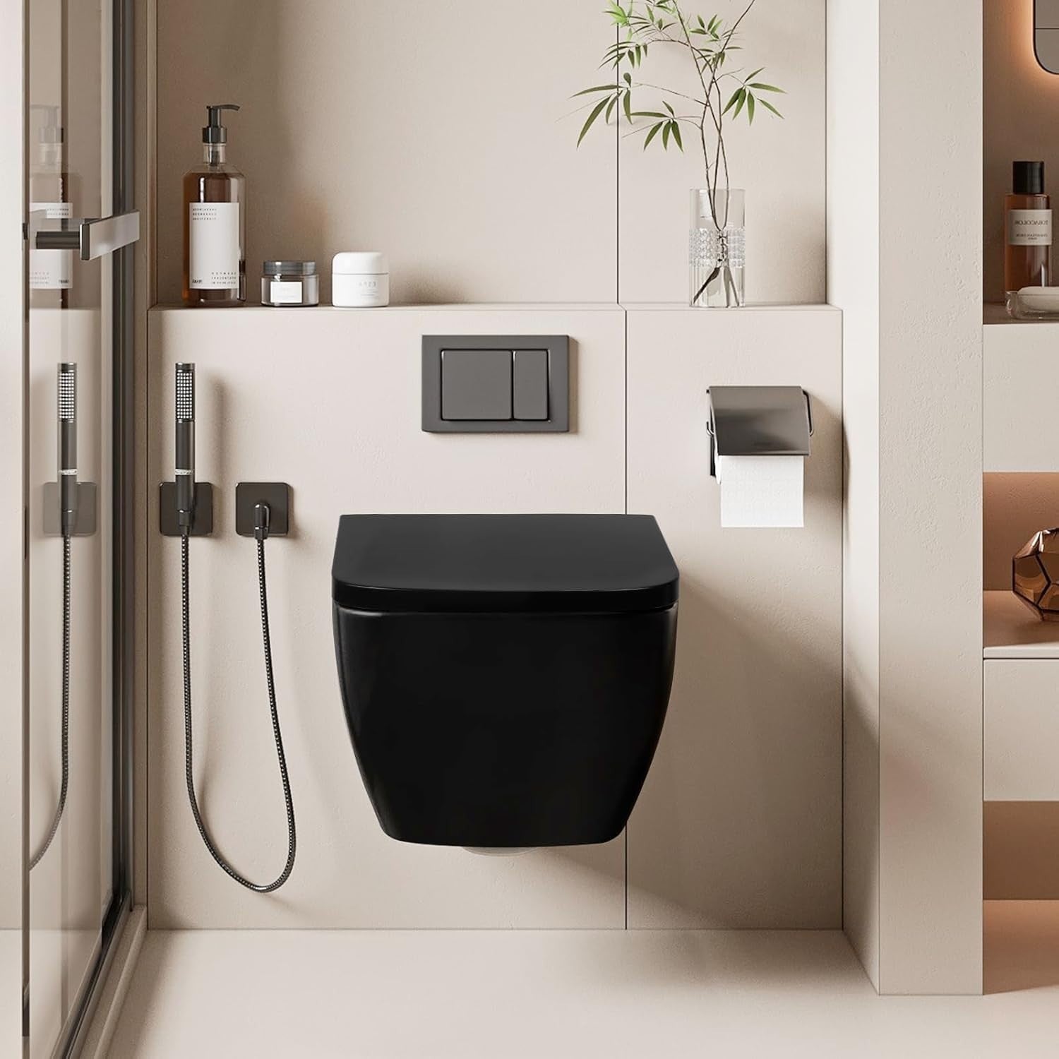 Black Soft Close Toilet Seat Square Shape Quick Release Easy Clean Duroplast